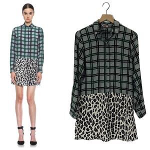 MSGM Mini Silk Dress - Plaid & Leopard - 38